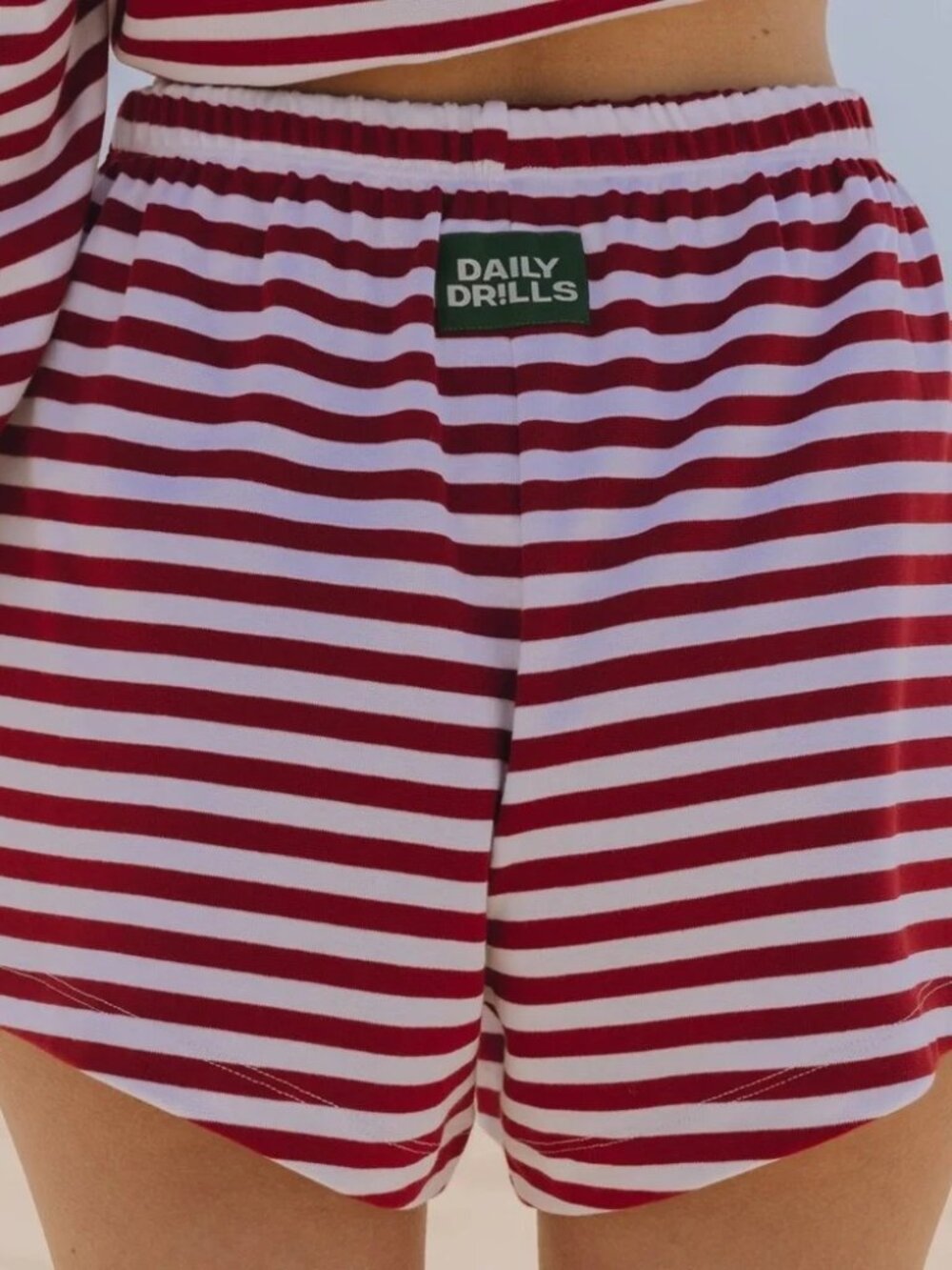 Daily Drills Striped Cotton Mini Shorts - Red / Cream - Size M/L